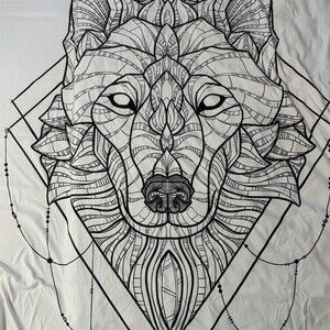 Society6 Tapestry Black & White Wolf Geometric Line Art Wall Hanging 66x78
